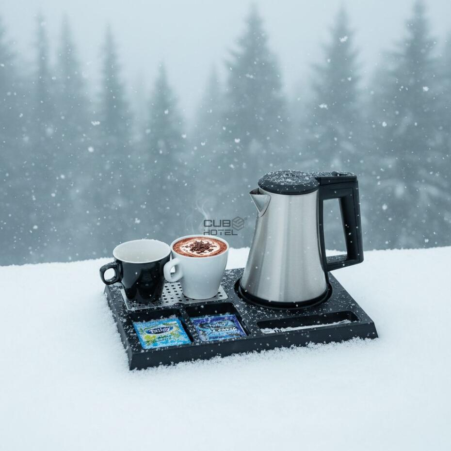Bandeja de hotel con hervidor de acero inoxidable cepillado